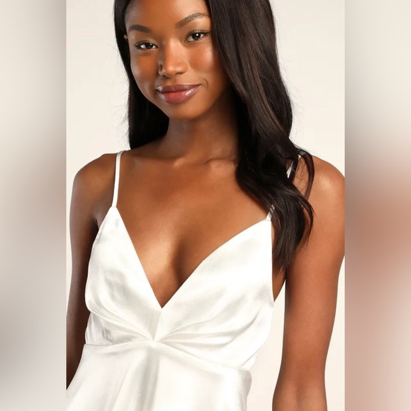 NWT Lulus Happily Yours Ivory Satin Skater Mini Dress sz XL - Picture 4 of 7